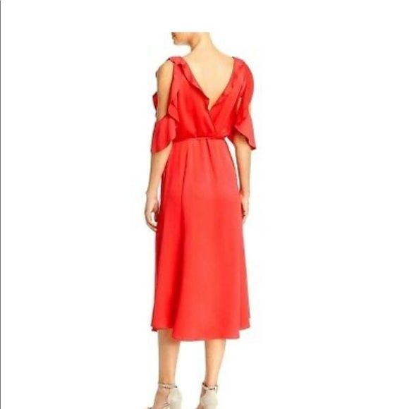 French Connection maudi drape red wrap cold shoulder dress - Picture 12 of 13